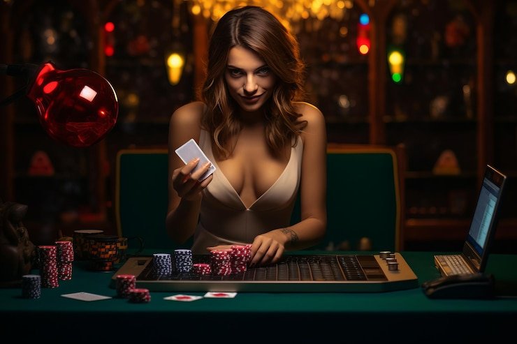 Meja live dealer blackjack dengan dealer profesional di studio HD